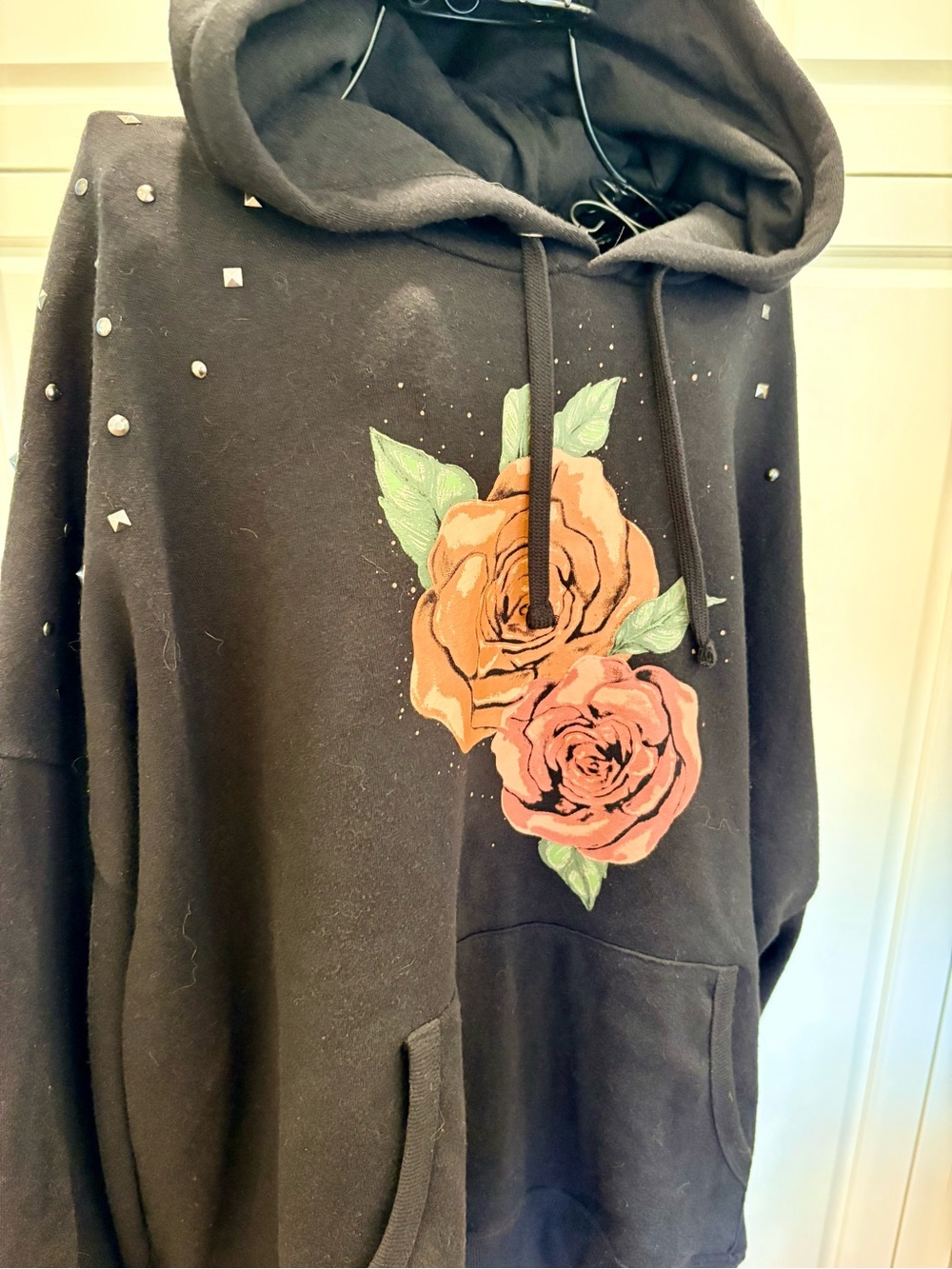 torrid black hoodie with rose graphic and studs